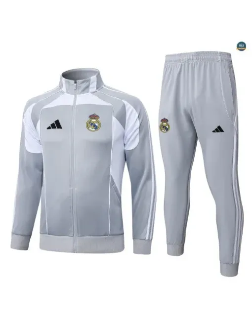 Veste Survetement foot Real Madrid 2026/27 Gris/Blanc